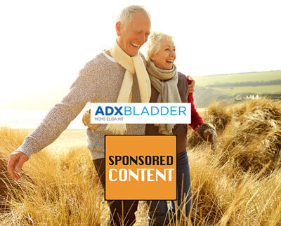 Photo of older man and woman with logos