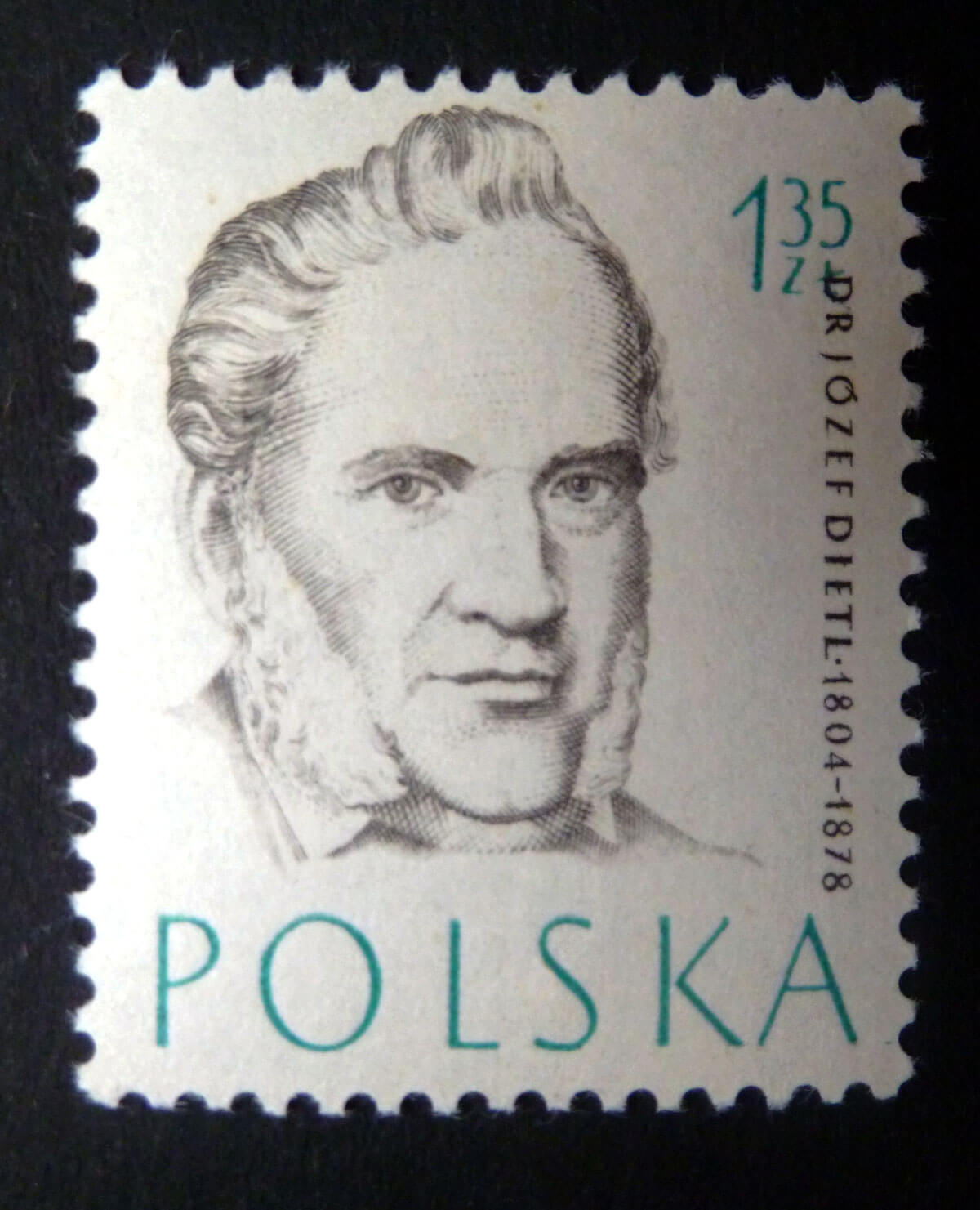 Image showing Józef Dietl as depicted on a 1957 Polish postage stamp.